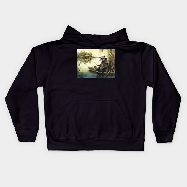 Funny Badger Fishing On A Lake Kids Hoodie by Walter WhatsHisFace